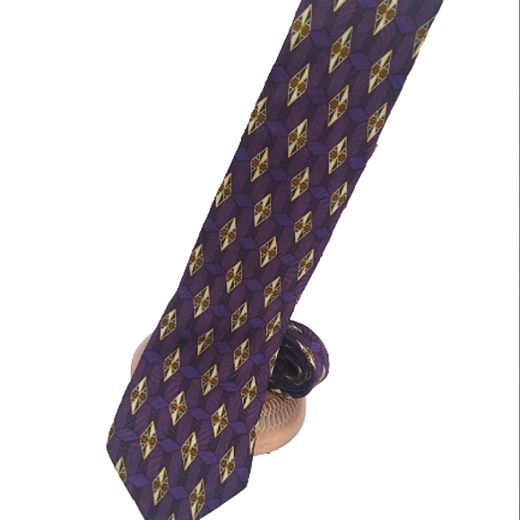 Barrington 100% Silk Purple Jacquard Geometric Foulard Necktie Men's Tie - Picture 12 of 12